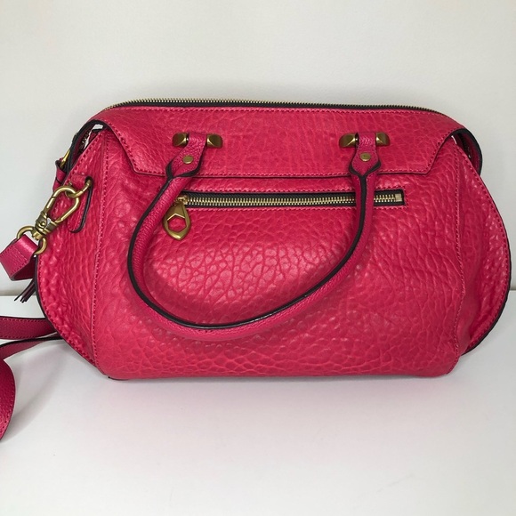 NWOT Cranberry Red Pebble Leather Large Satchel Crossbody Barrel Bag - Picture 6 of 15
